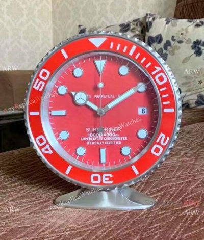 Stainless Steel Rolex Submariner Red Dial Table Clock with Date